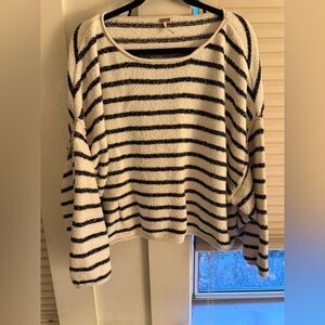 Free People Textured Knit Sweater in Black and White